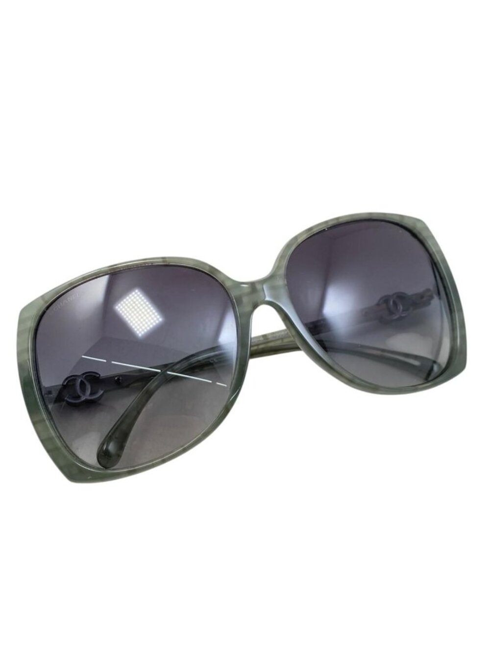 Chanel Sunglasses CC Logo Acetate Green Silver Eyewear - Picture 5 of 8